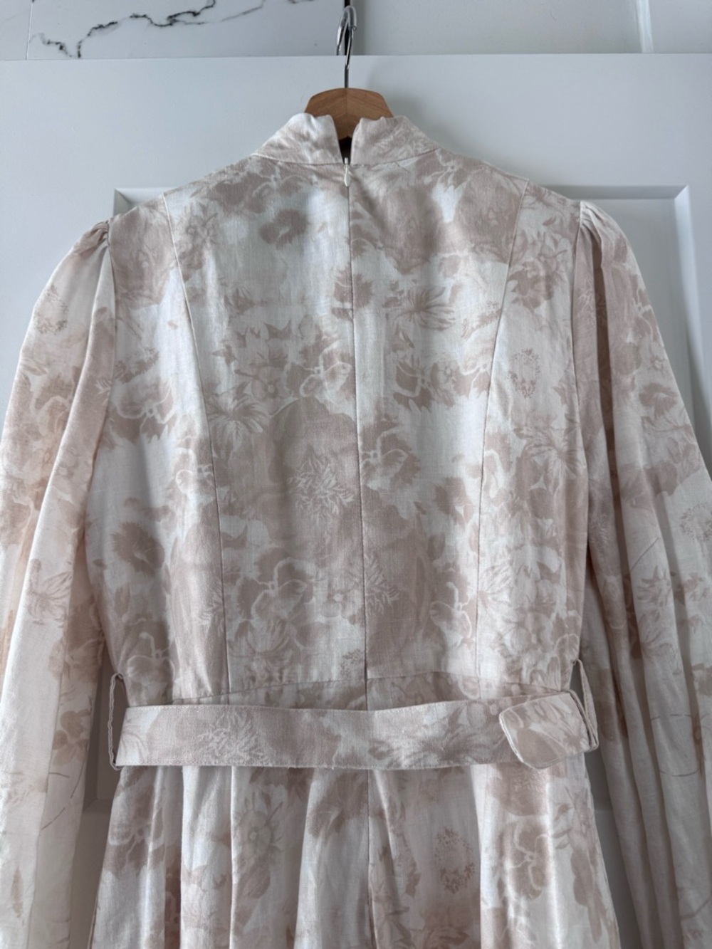 Ellie Makir Cream Floral Midi Dress with Belted Waist - Picture 6 of 8